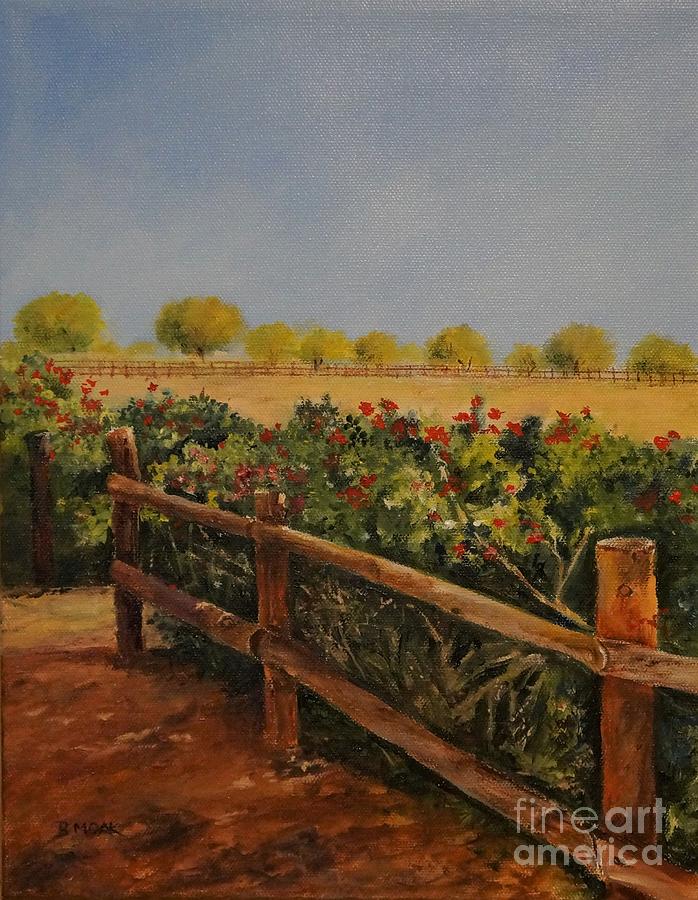 Rose Gardens at Wildseed Farm TX Painting by Barbara Moak
