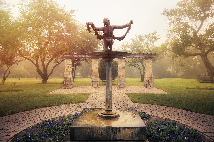 Rose Gardens Statue Water Feature at Sunrise Photograph by Jason Fink