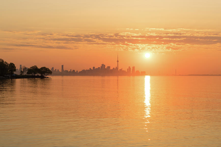 Skyscraper Photograph - Rose Gold and Orange - Sun Rising Over Toronto Skyline by Georgia Mizuleva