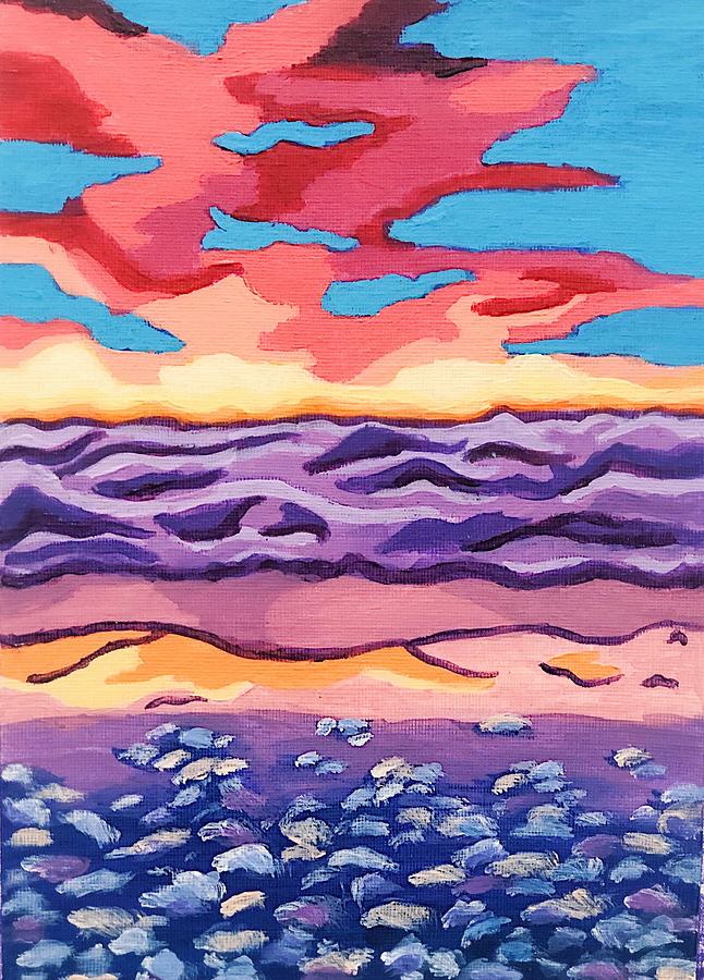 Rose Hued Sunset Over Lake Michigan Painting by Dara Thomson - Fine Art ...