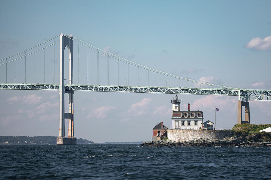 Rose Island Lighthouse and Newport Bridge Photograph by Denise Kopko