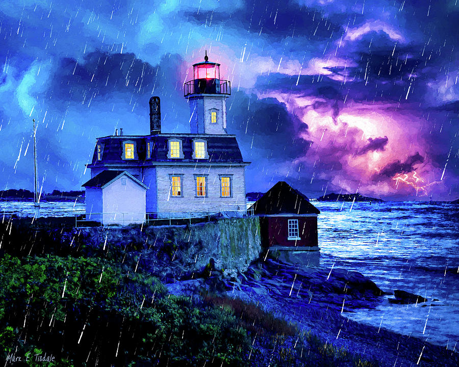 Rose Island Lighthouse In The Rain Mixed Media by Mark Tisdale