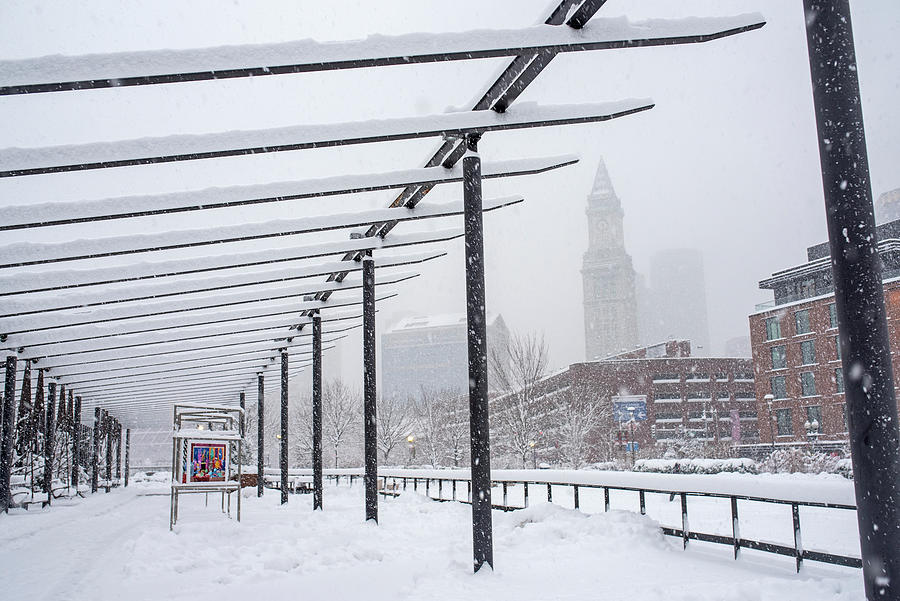 Rose Kennedy Greenway Swings by the Fountain Park Snowstorm Boston MA Photograph by Toby McGuire