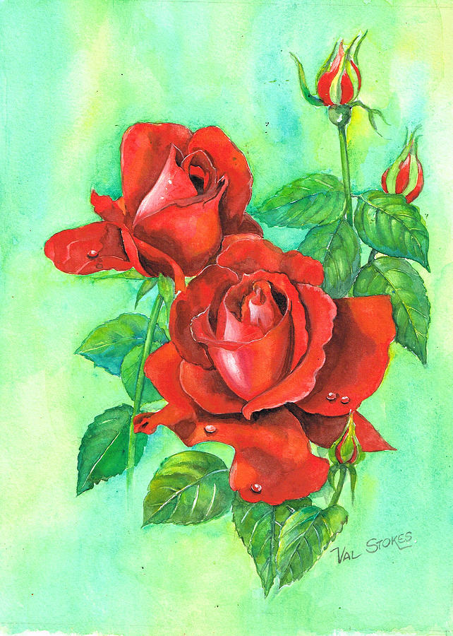 Rose of love Painting by Val Stokes