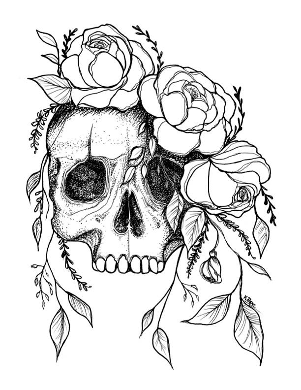 Rose Skull Drawing by Kenneth Pope
