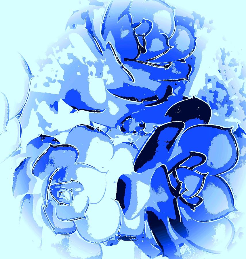 Rose Thoughts in Blue Digital Art by Loraine Yaffe