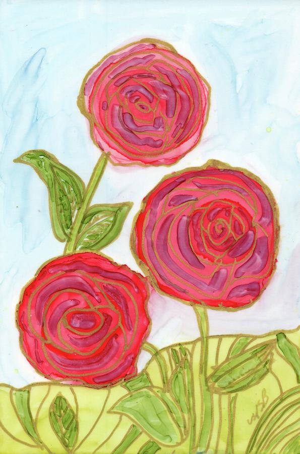 Rose Trio Painting by Mary Benke
