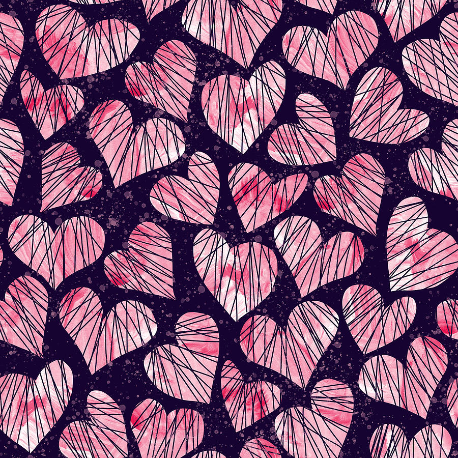 Rose Watercolor Heart Seamless Pattern. Drawing