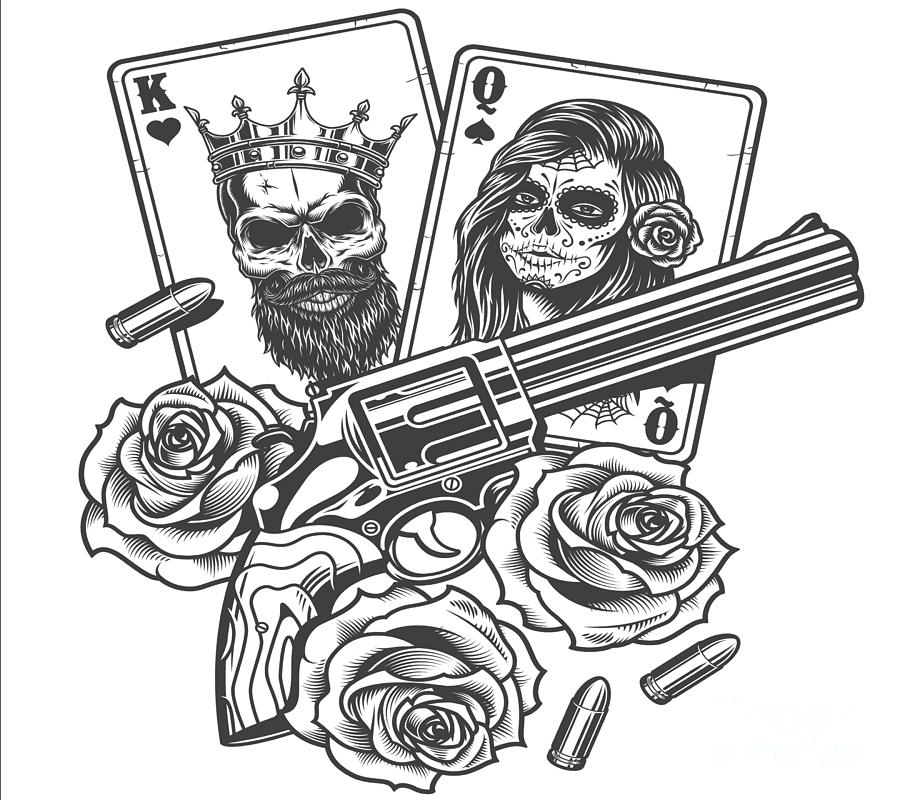 queen card black and white