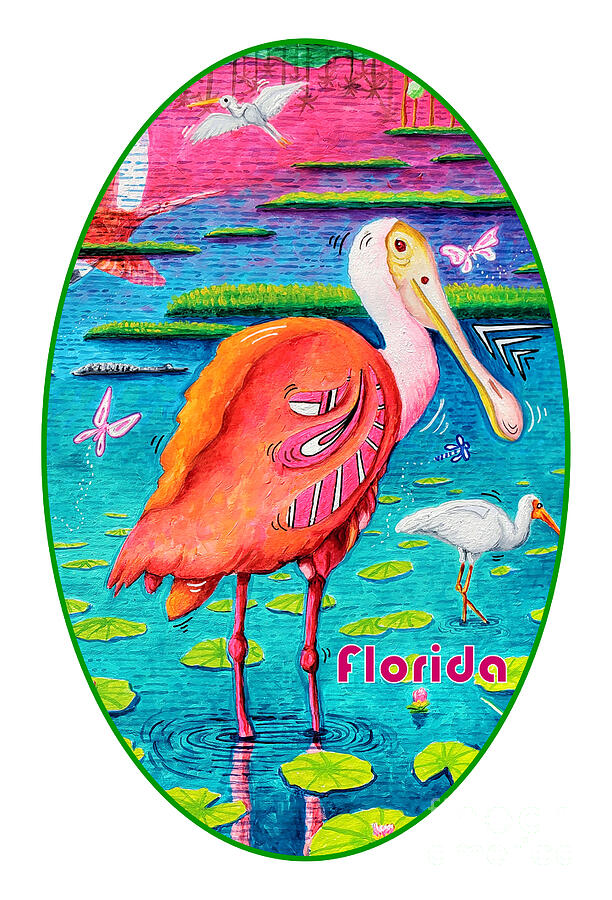 Roseate Spoonbill Bird Art in the Florida Everglades National Park, Original Painting by MeganAroon Painting by Megan Aroon