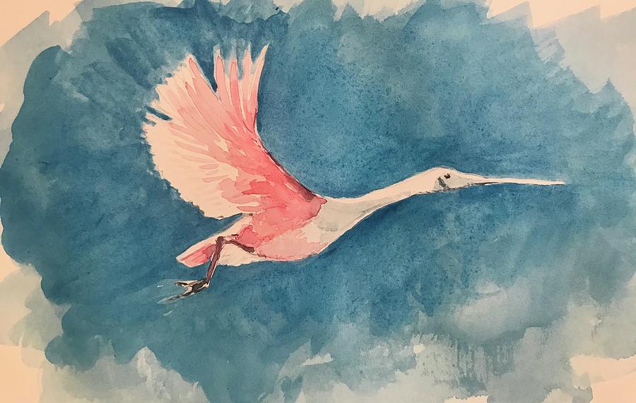 Roseate Spoonbill in Flight  Painting by Robert Fugate
