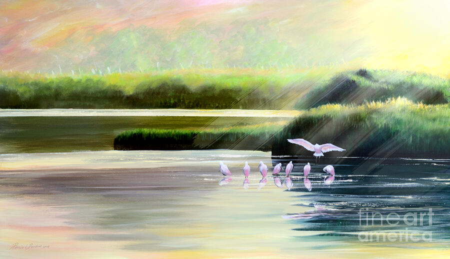 Roseate Spoonbill Sunrise Painting by Pat Davidson