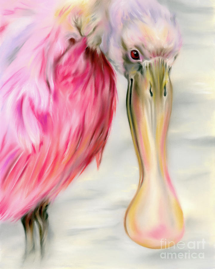 Roseate Spoonbill Wading Bird Painting by MM Anderson