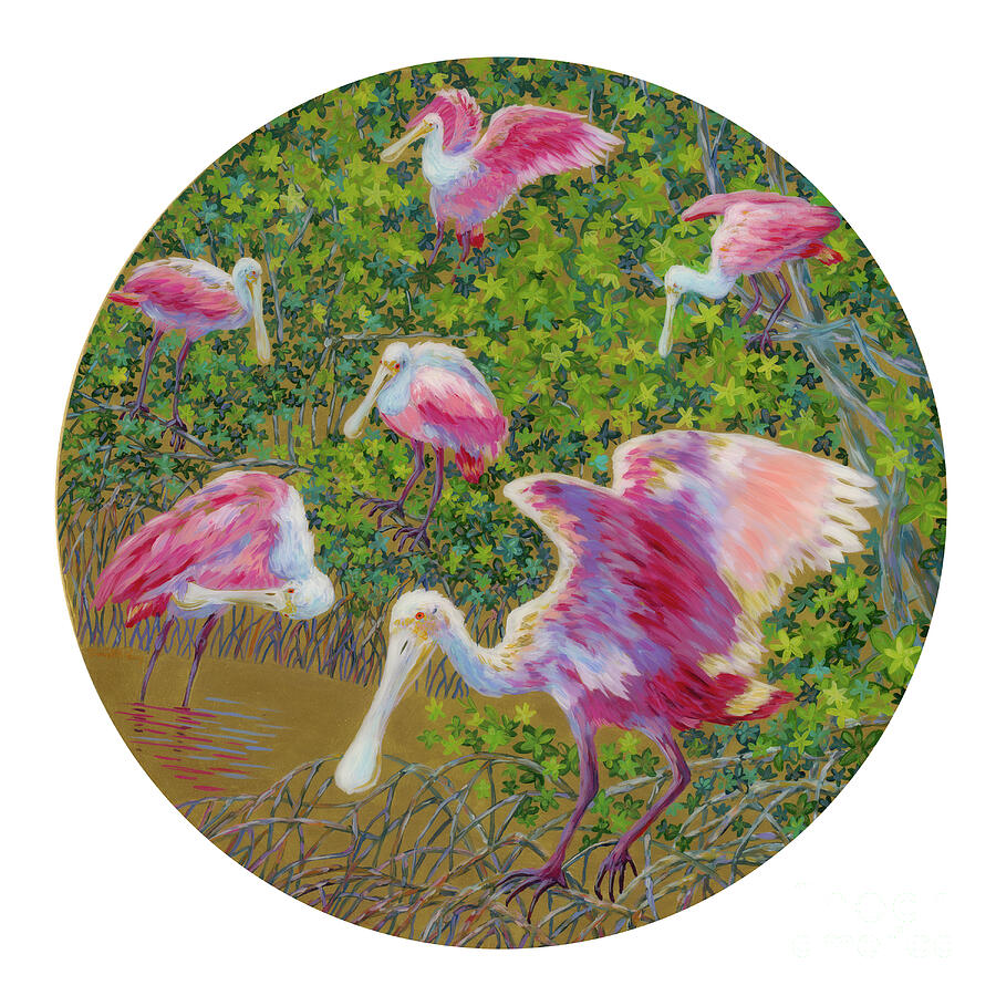 Roseate Spoonbills in the Mangroves Painting by Danielle Perry