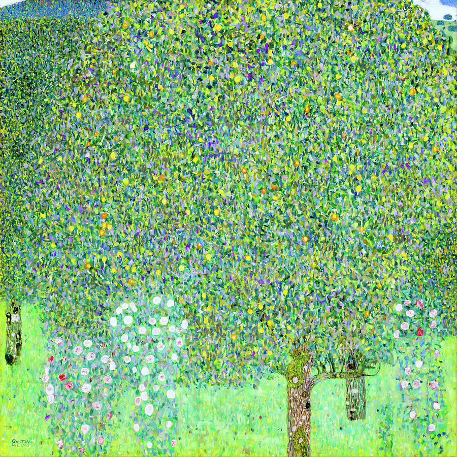 Rosebushes under the Trees by Gustav Glimt Painting by Gustav Glimt