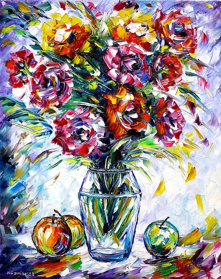 Roses And Apples Painting by Mirek Kuzniar