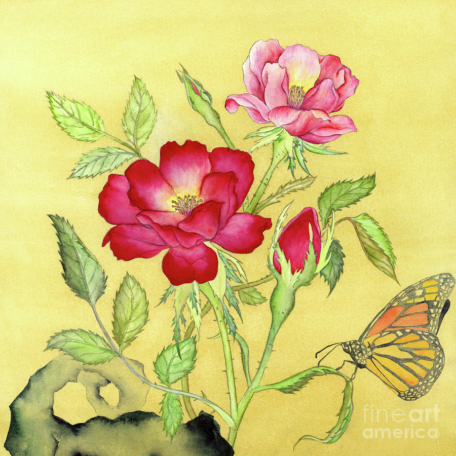 Roses Painting - Roses and Butterfly by Hailey E Herrera