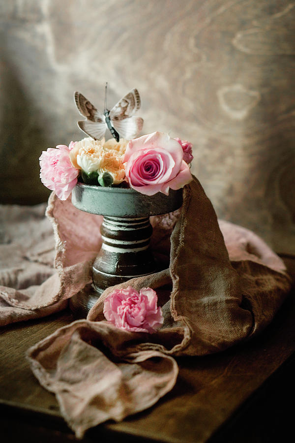 Roses and Butterfly Photograph by Iris Greenwell