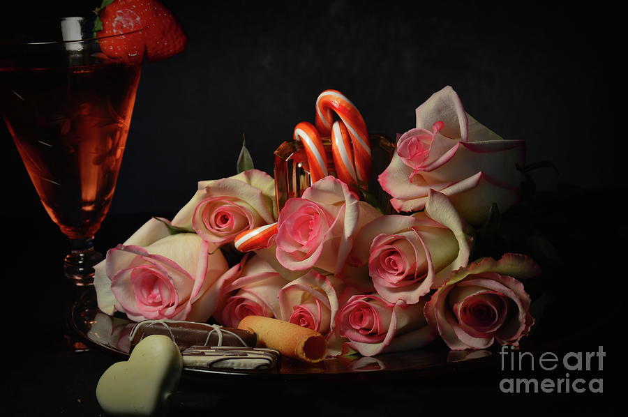 Strawberry Photograph - Roses and Champagne by Diana Mary Sharpton