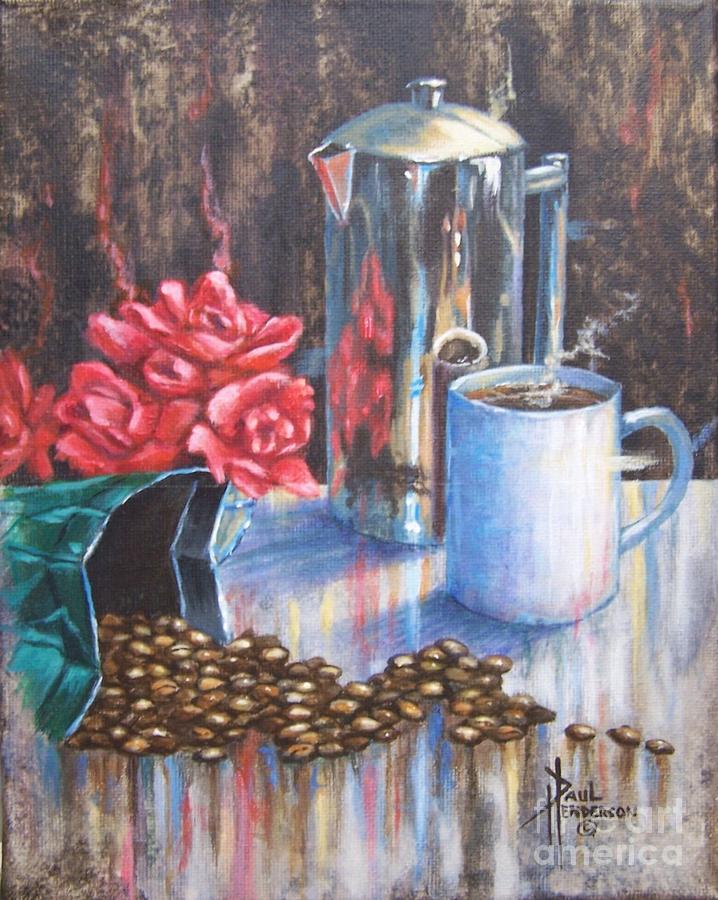 Roses And Coffee II Painting