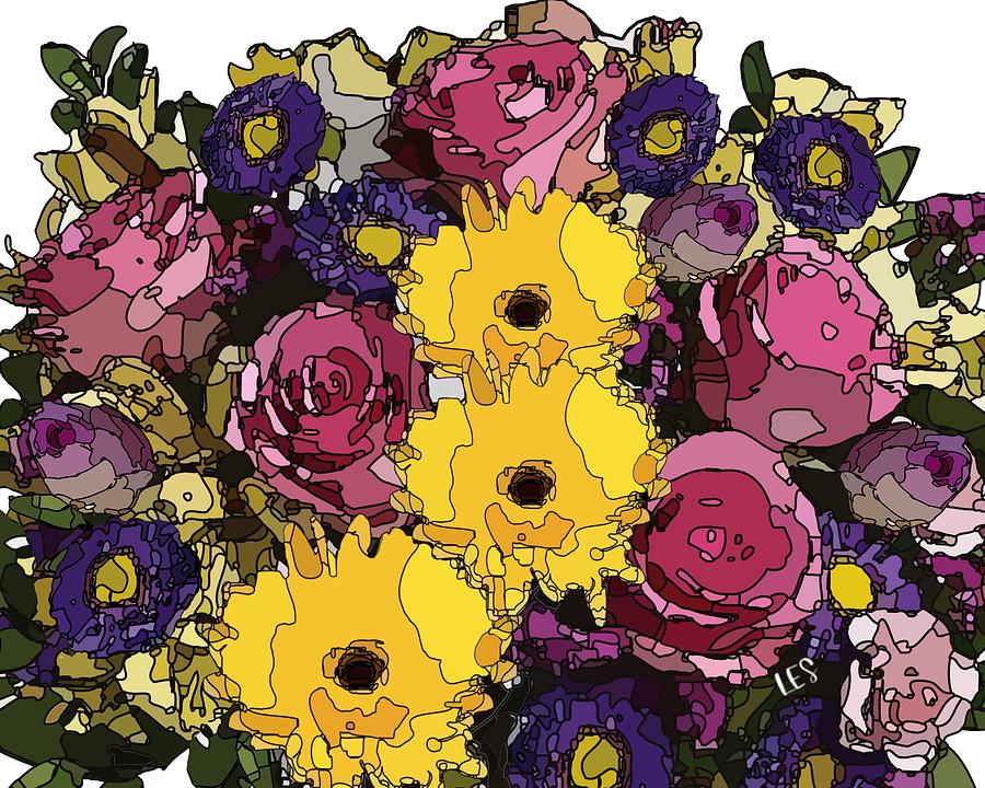 Roses and Daisies_7961 Digital Art by Linda Scroggin