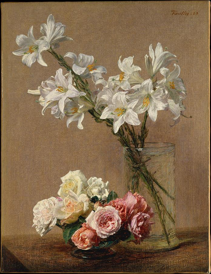 Roses and Lilies 1888 Henri Fantin Latour French Painting by MotionAge Designs