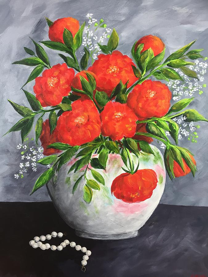 Roses and Pearls Painting by Sue Dinenno