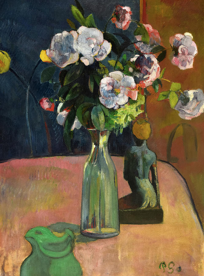 Roses and Statuette, 1889 Painting by Paul Gauguin - Fine Art America