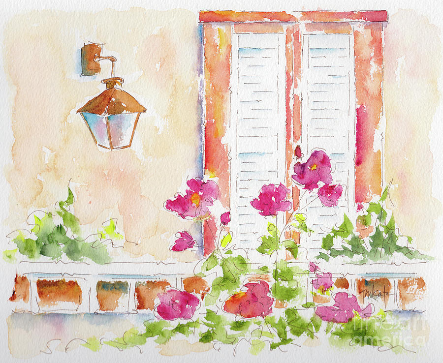 Roses Blooming Parisian Balcony With Lantern Painting by Pat Katz