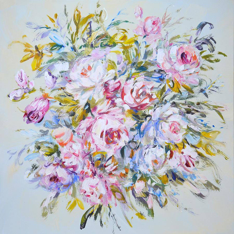 	Roses. Delicate bouquet. Painting by Iryna Kastsova