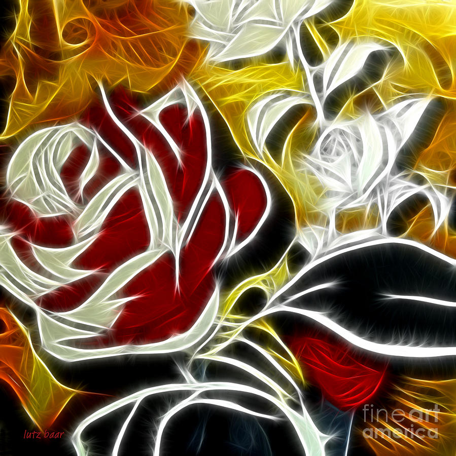 Rose Digital Art - Roses fire and ice by Lutz Baar