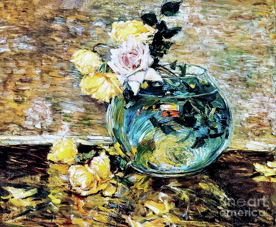 Roses in a Vase by Childe Hassam 1890 Painting by Childe Hassam
