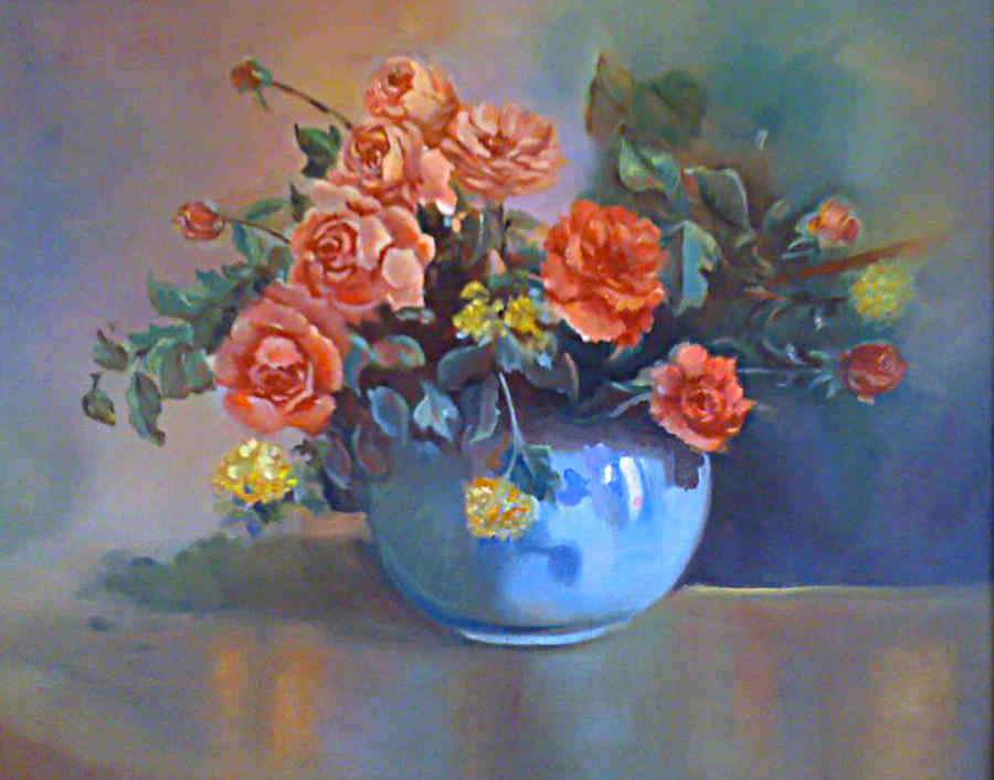 Impressionism Painting - Roses in a Vase by Farideh Haghshenas