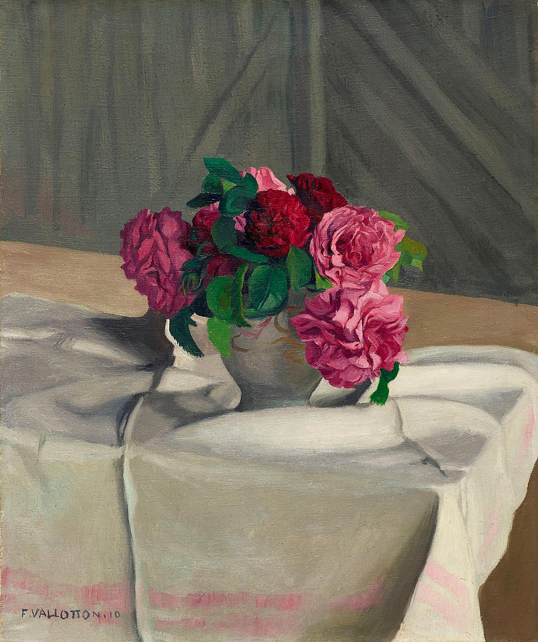 Roses in a White Sugar Bowl Painting by Felix Vallotton
