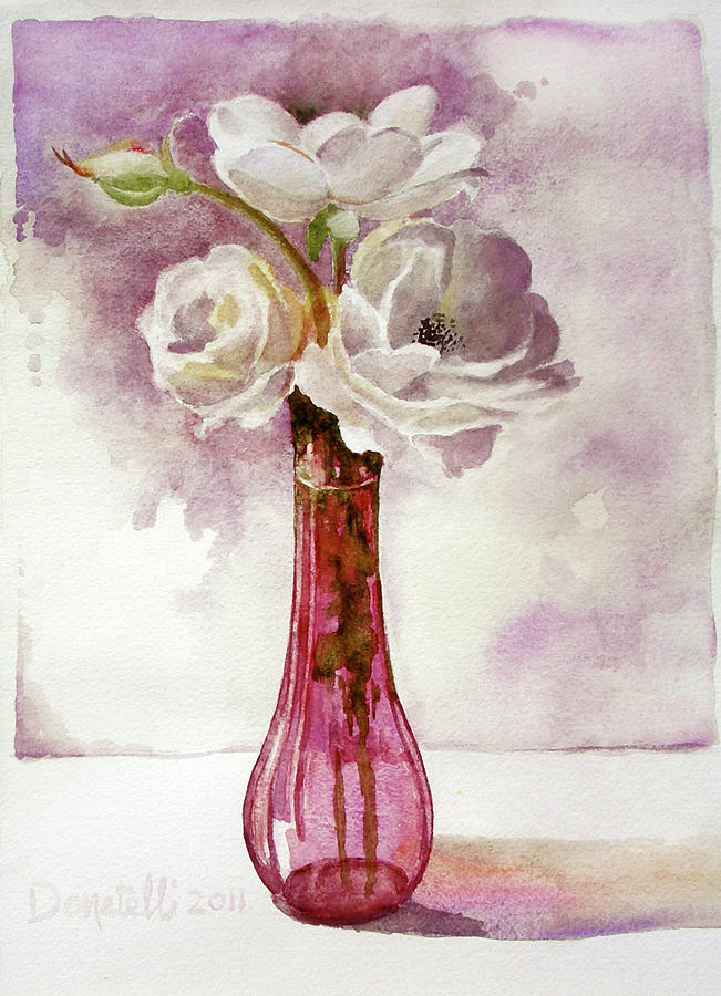 Roses in Cranberry Glass Painting by Kathryn Donatelli