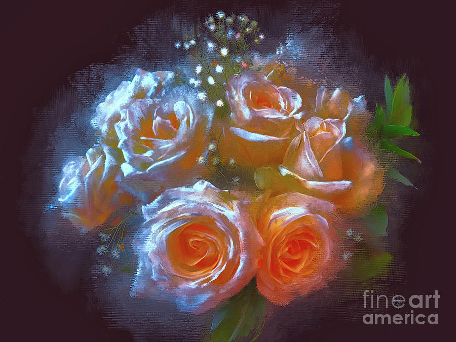 Roses In Moonlight Digital Art by Lois Bryan