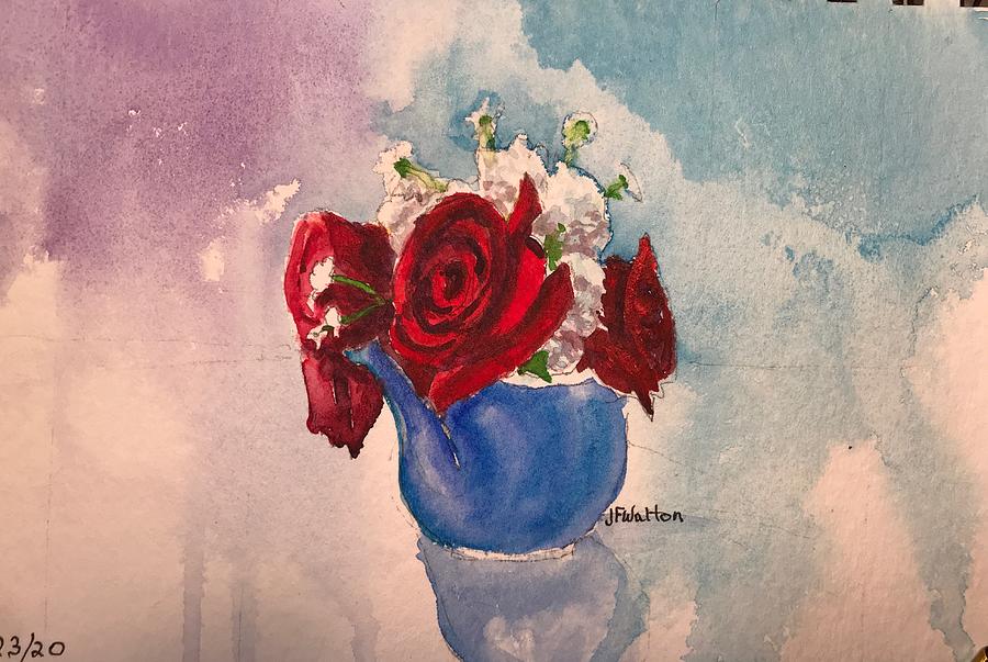 Roses in teapot Painting by Judy Fischer Walton