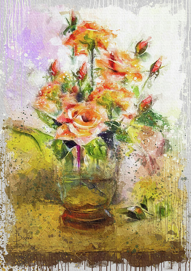 Roses in the vase Digital Art by Boghrat Sadeghan - Fine Art America