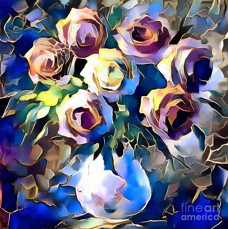 Rose Mixed Media - Roses In Vase Abstract by Sandi OReilly
