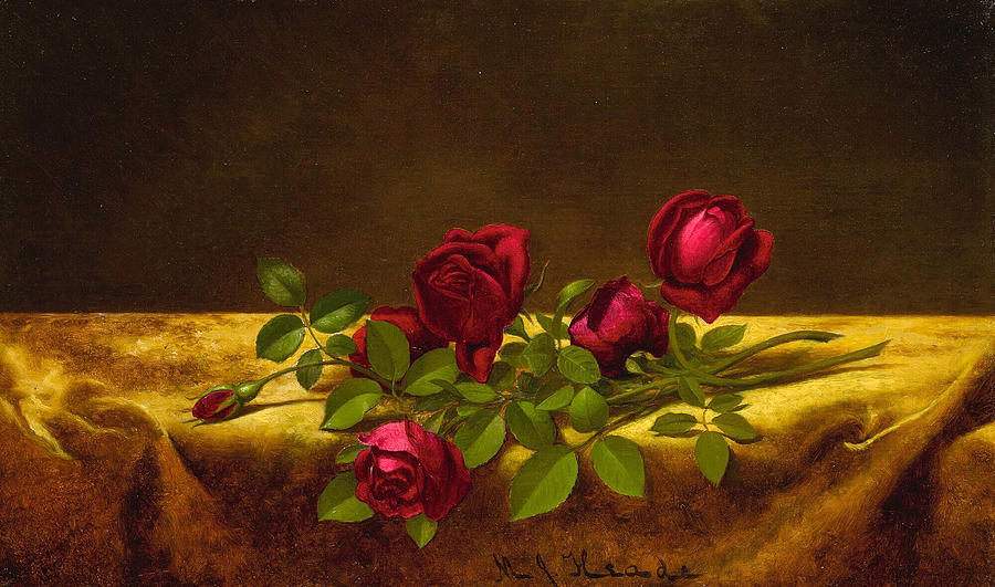 Roses lying on gold Velvet Painting by Martin Johnson Heade