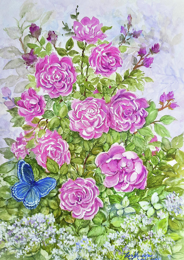Roses n Butterflies  Painting by Lois Mountz