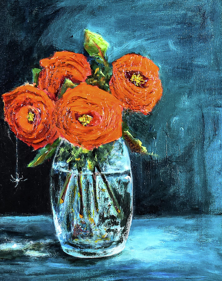 The Ghost Spider and Roses of Orange Painting by Morri Sims