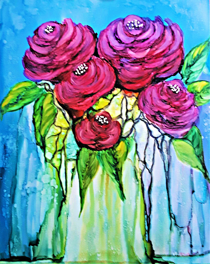 Roses on the Rocks Painting by Linda Stanton
