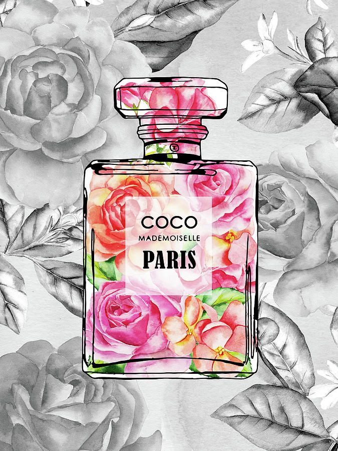 Roses perfume bottle on roses pattern Digital Art by Mihaela Pater ...