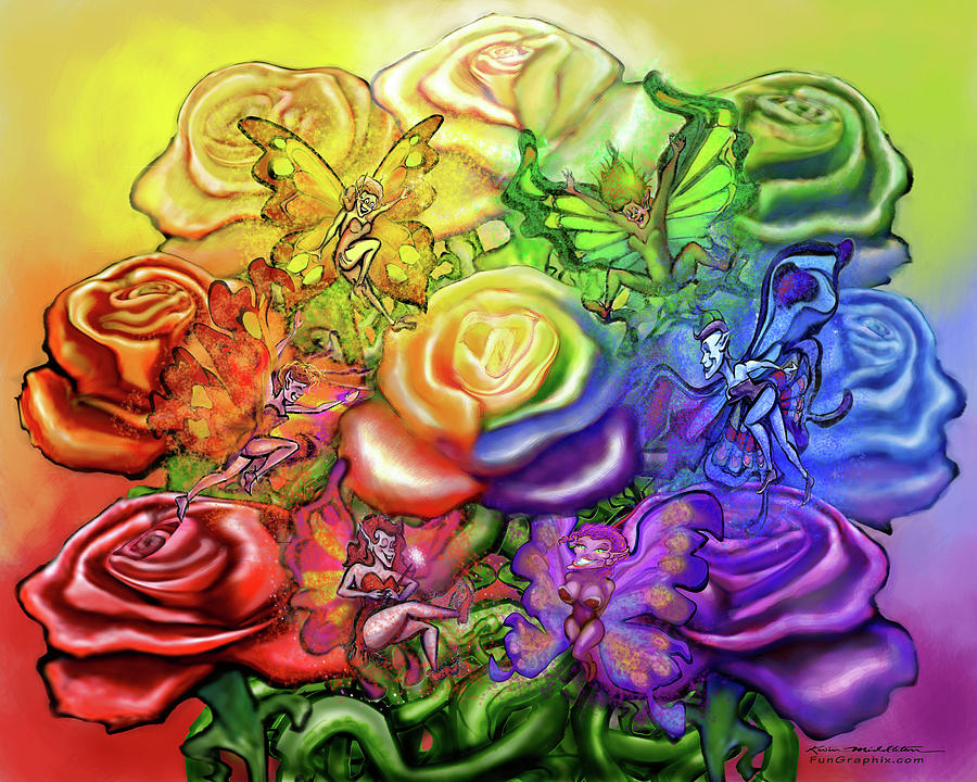 Roses Rainbow Pixies Digital Art by Kevin Middleton