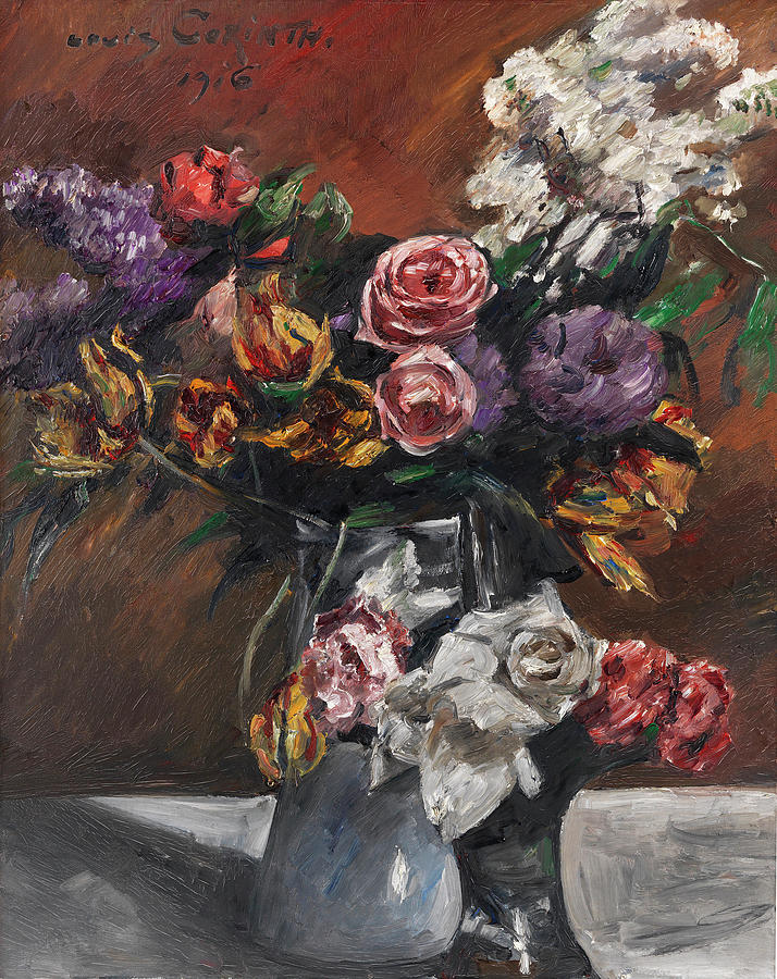 Roses tulips and lilacs still life LOVIS CORINTH 1916 Painting by Lovis ...