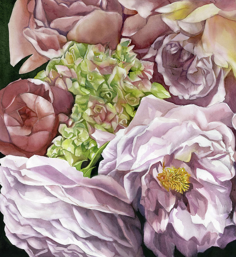 Roses With Hydrangea Painting by Alfred Ng