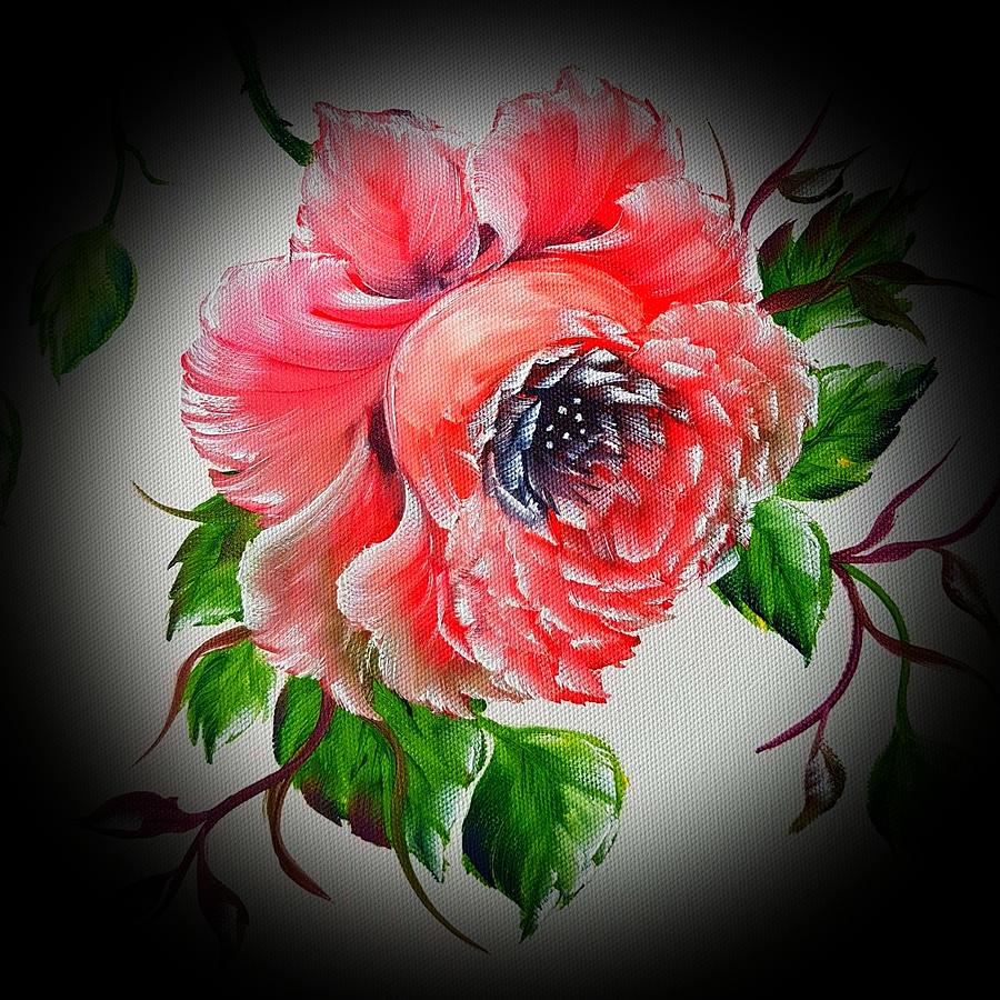 Flower Painting - Rosey red mini dark glow  by Angela Whitehouse