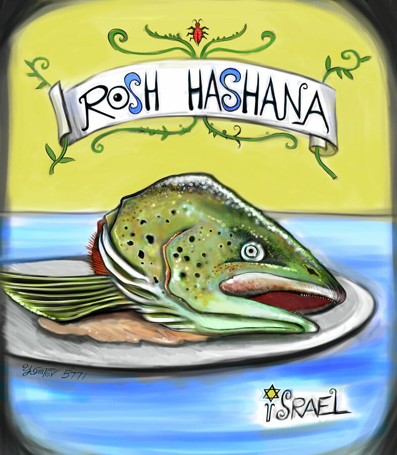 Rosh Hashana Fish Head Painting by Yom Tov Blumenthal