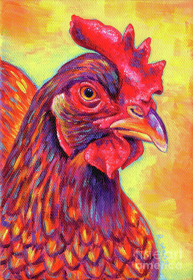 Rosie the Rhode Island Red Chicken Painting by Rebecca Wang